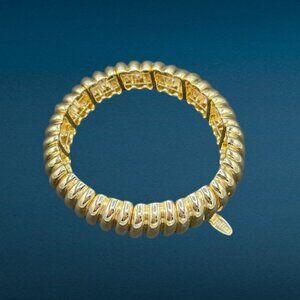 Anthropologie Serefina Gold Tone Stretch Bracelet Signed Shiny Classic